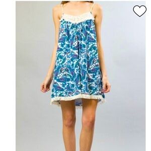 New Esley Blue Paisley Print Fringe Mini Dress
